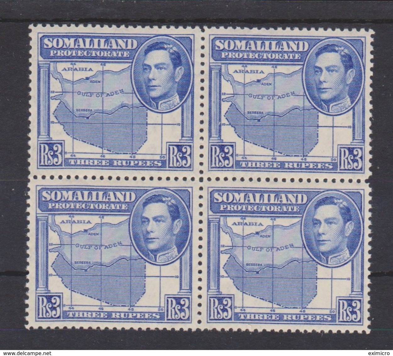 SOMALILAND 1938 3R IN UNMOUNTED MINT BLOCK OF 4 SG 103 X 4  Cat £100 - Somaliland (Herrschaft ...-1959)