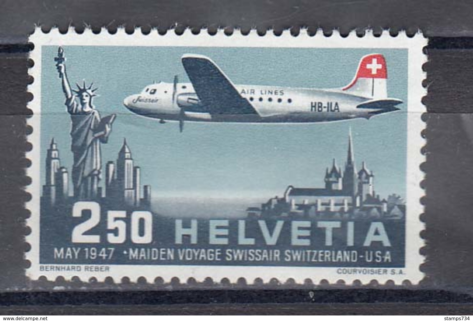 Switzerland 1947 - First Flight Of The "Swissair" Geneva-New York, Mi-Nr. 479, MNH** - Unused Stamps