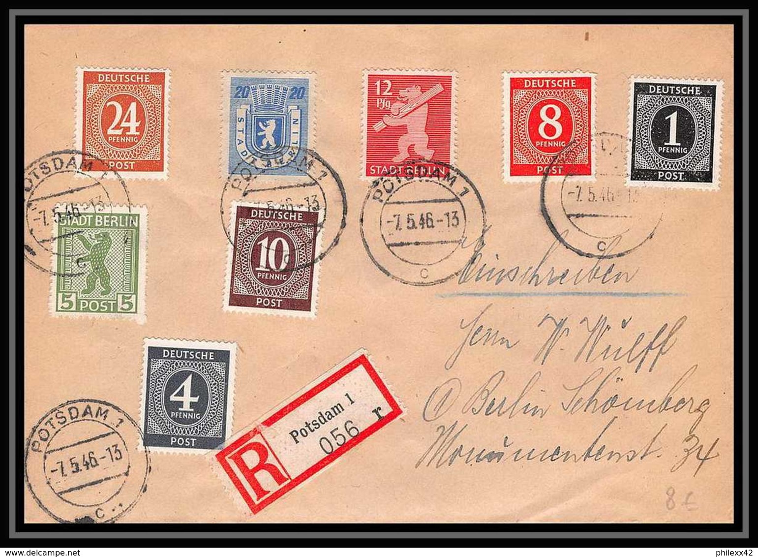 6005 Lettre Recommandé Guerre War 1939/1945 Potsdam 1946 Berlin Allemagne (germany) Bel Affranchissement - 2. Weltkrieg 1939-1945