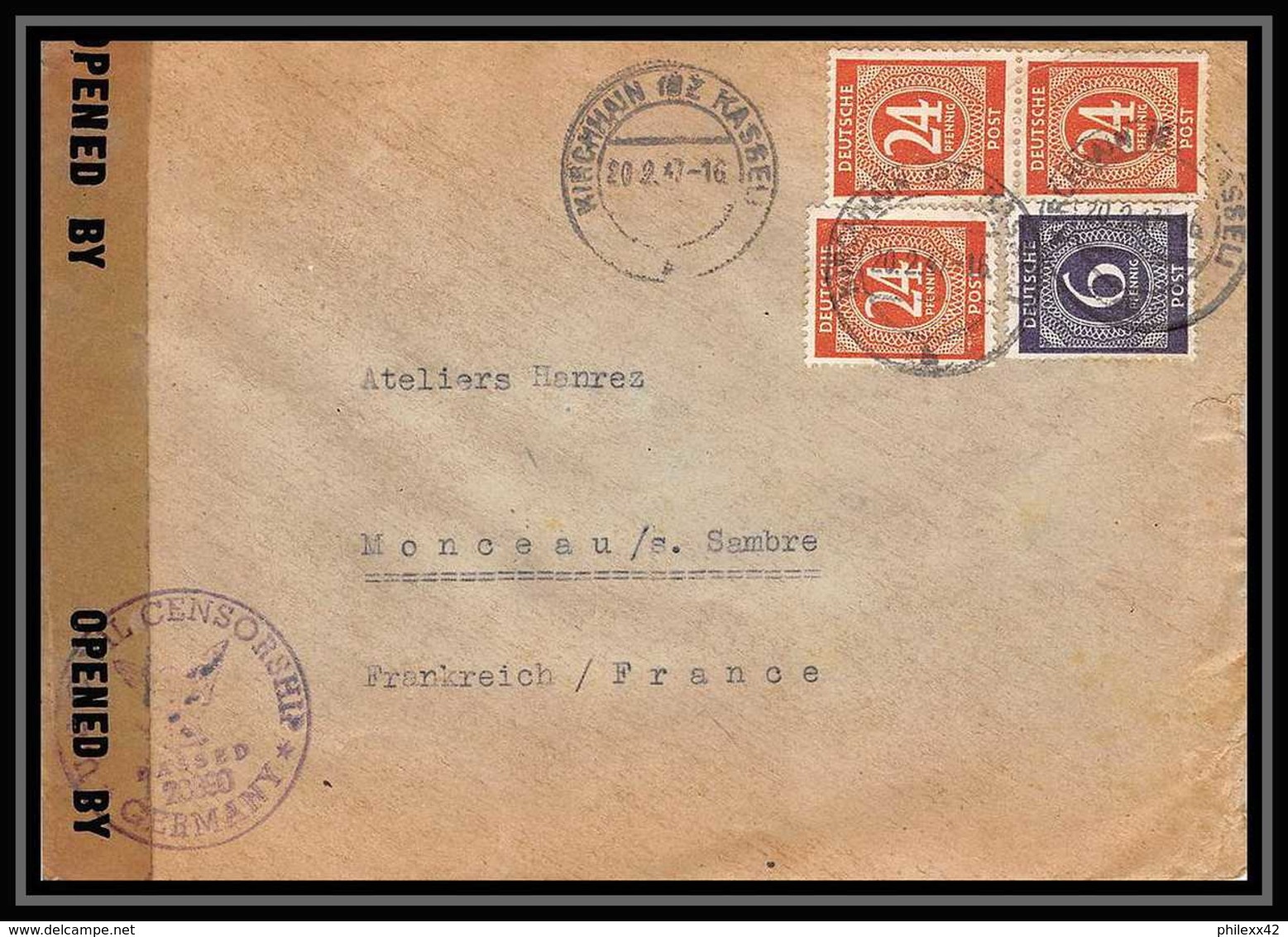 6043 Lettre Allemagne Germany Guerre 1914/1918 Censuré 1947 - 2. Weltkrieg 1939-1945