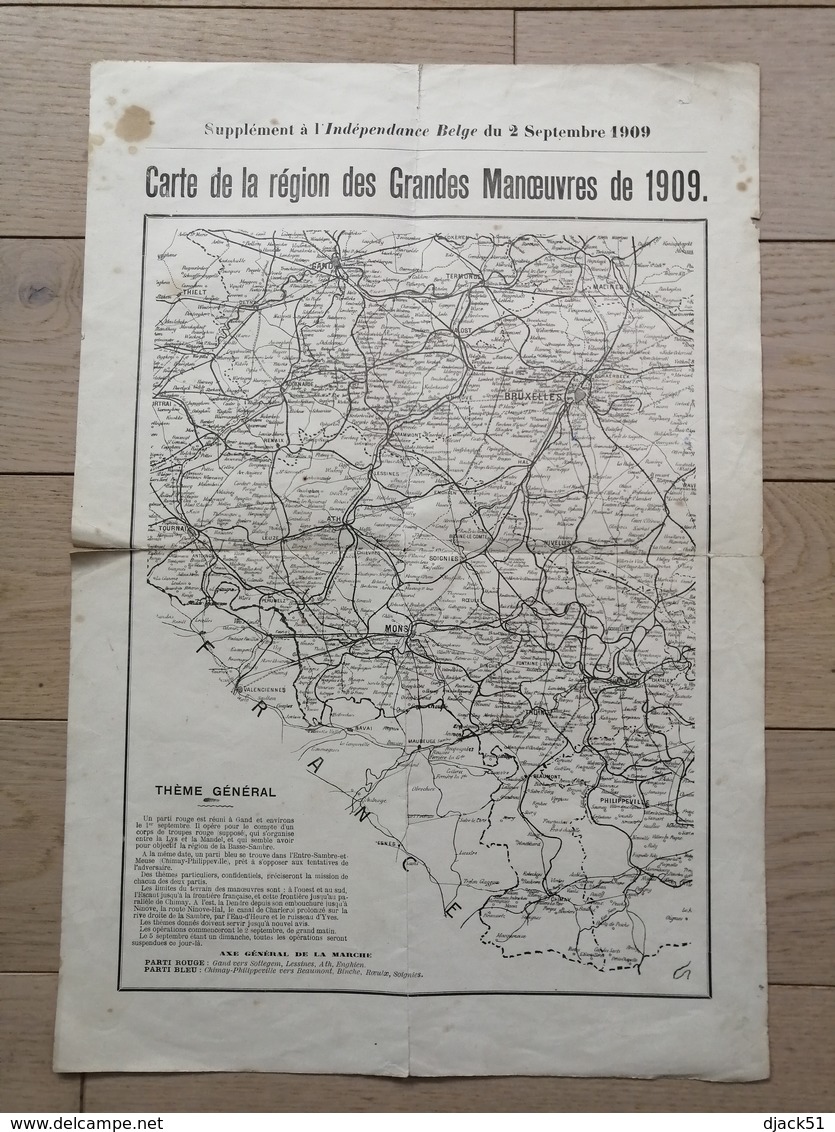 Carte De La Région Des Grandes Manoeuvres De 1909 (Belgique / Chimay-Philippeville, Sottegem, Lessines, Ath, Etc... - Documents