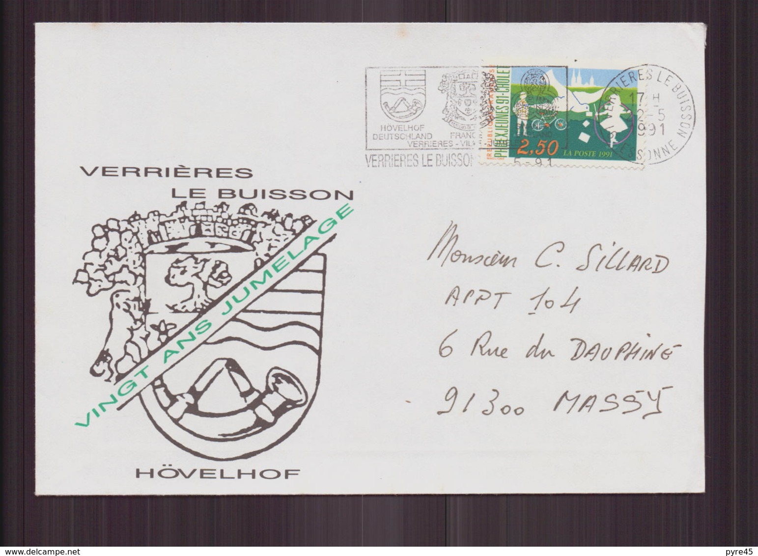 Enveloppe Du 22 Mai 1991 Pour Massy " 20 Ans Jumelage Verrières Le Buisson - Hövelhof " - Lettres & Documents
