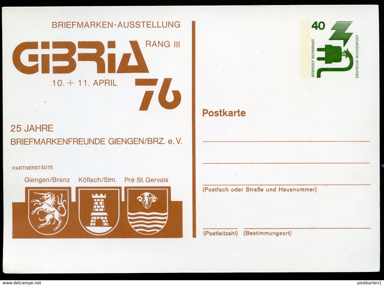 STADTWAPPEN GIENGEN + KÖFLACH + PRÈ ST. GERVAIS 1976  Bund PP69 D2/009 NGK 3,00 € - Briefe U. Dokumente