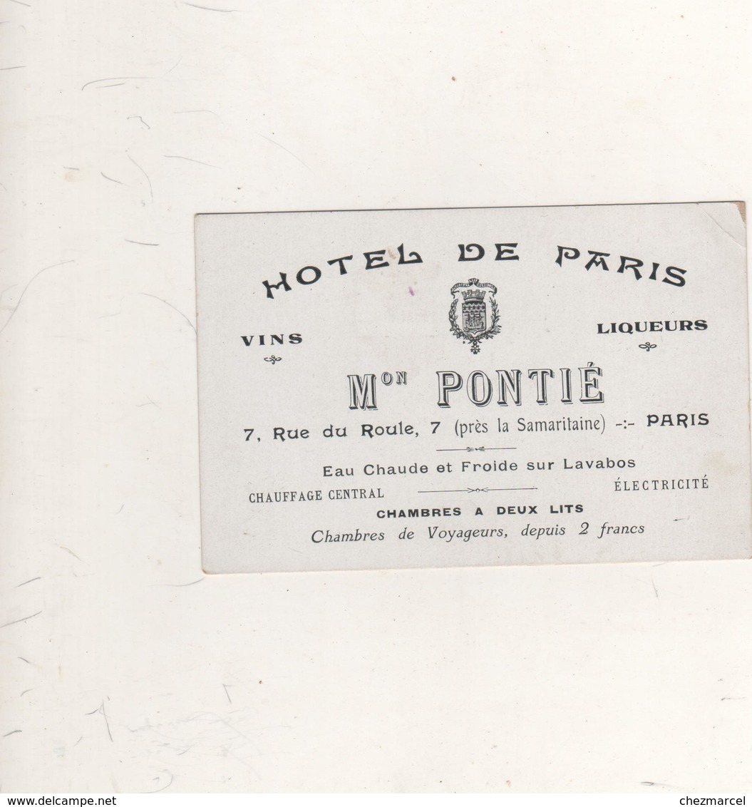 Rare Carte Hotel De Paris Mr Pontie -vns Et Liqueurs - - Cartoncini Da Visita