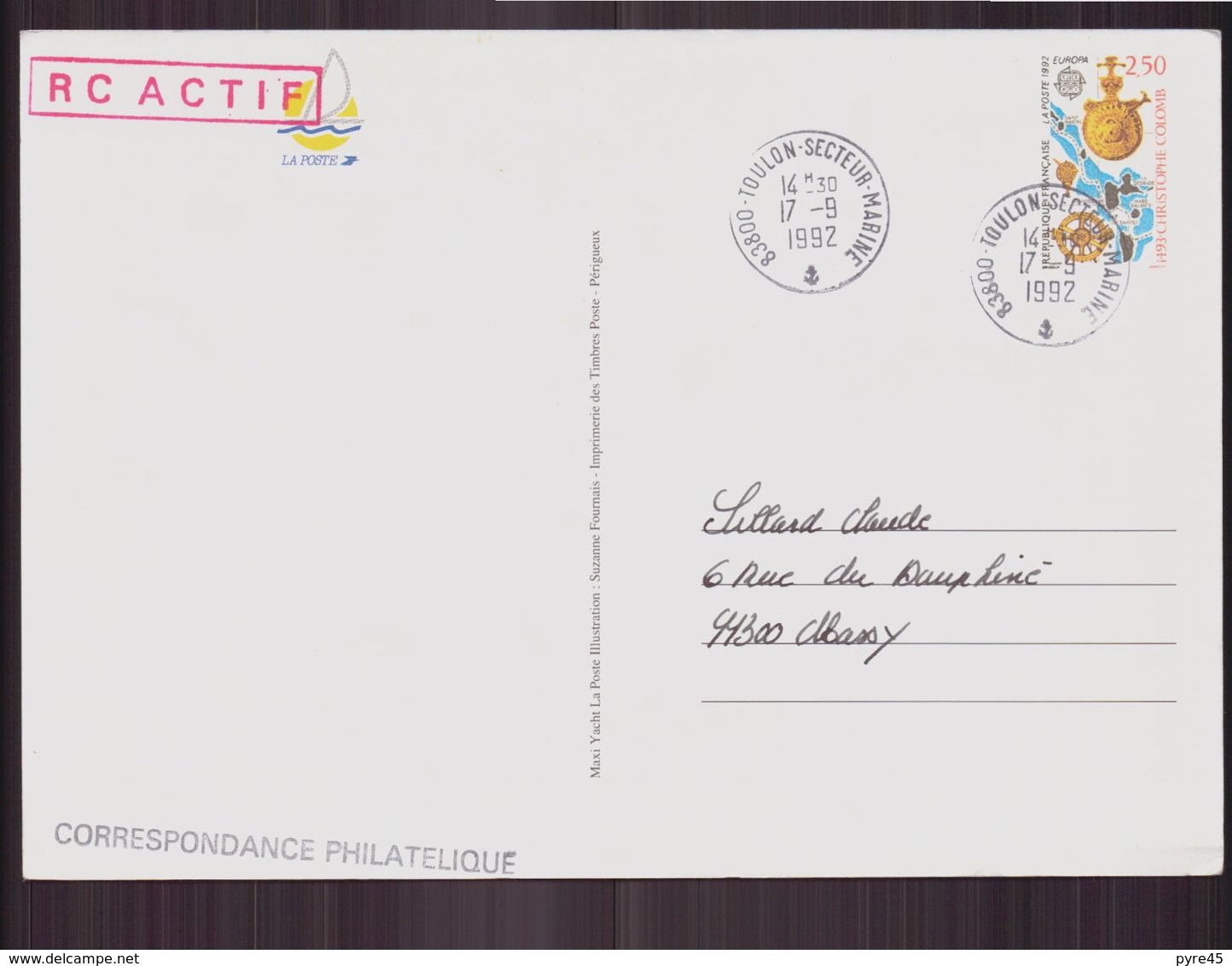 Carte Du 17 Septembre 1992 Pour Massy Cachet " Toulon Secteur Marine " - Lettres & Documents