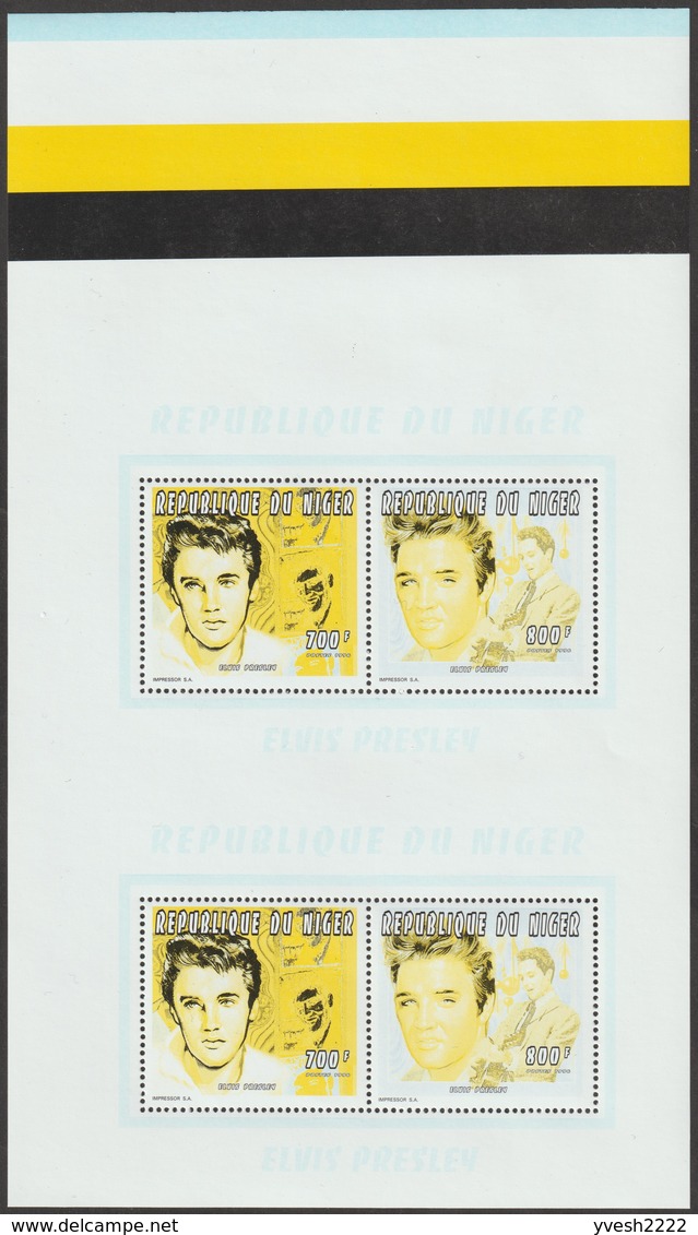 Niger 1996 Y&T 869 et 870  Michel 1194 et 1197. 14 essais, blocs en paires. Elvis Presley, guitare