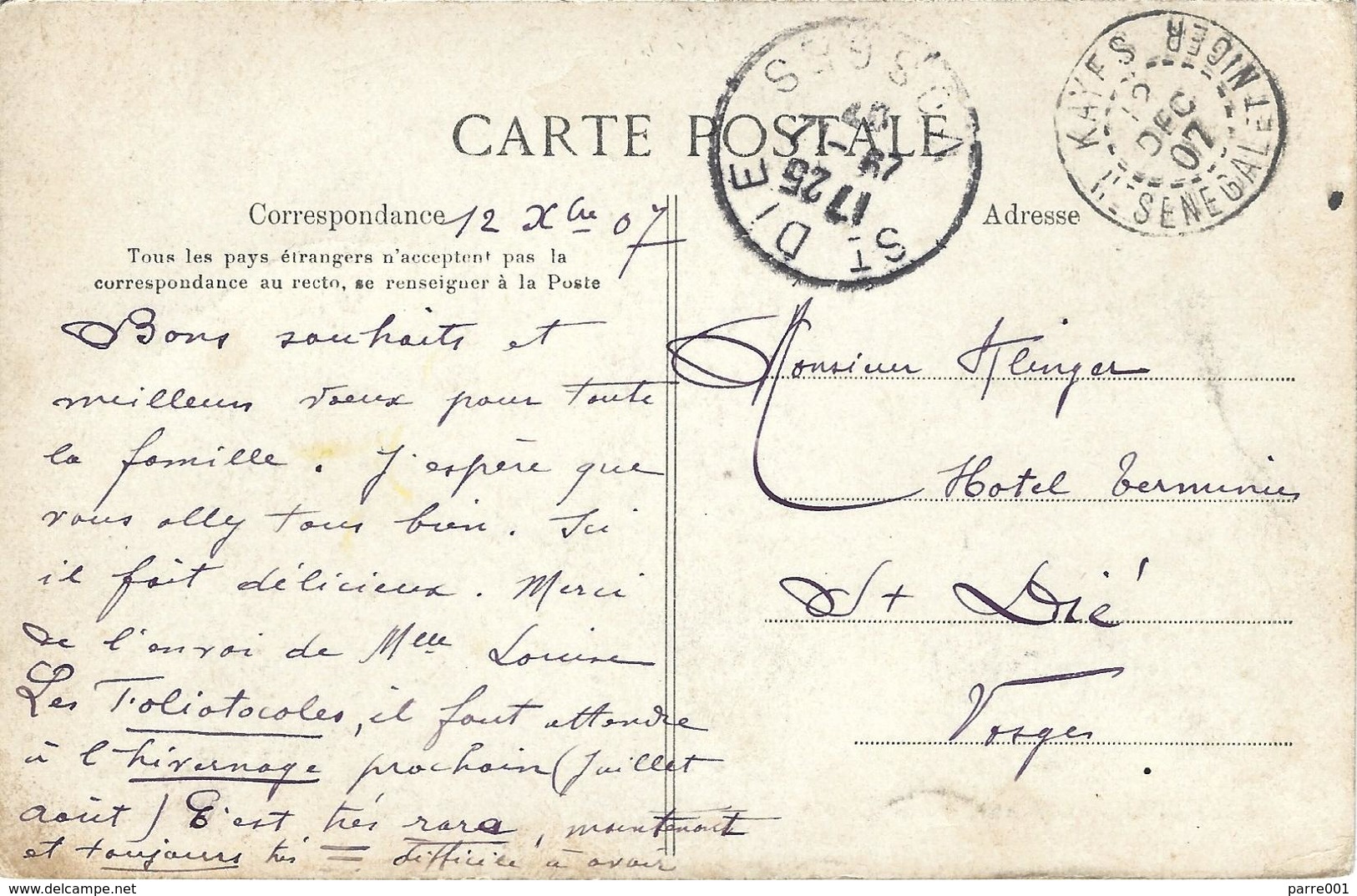 Mali Ht Senegal Et Niger Soudan 1907 Kayes Unfranked Viewcard - Covers & Documents