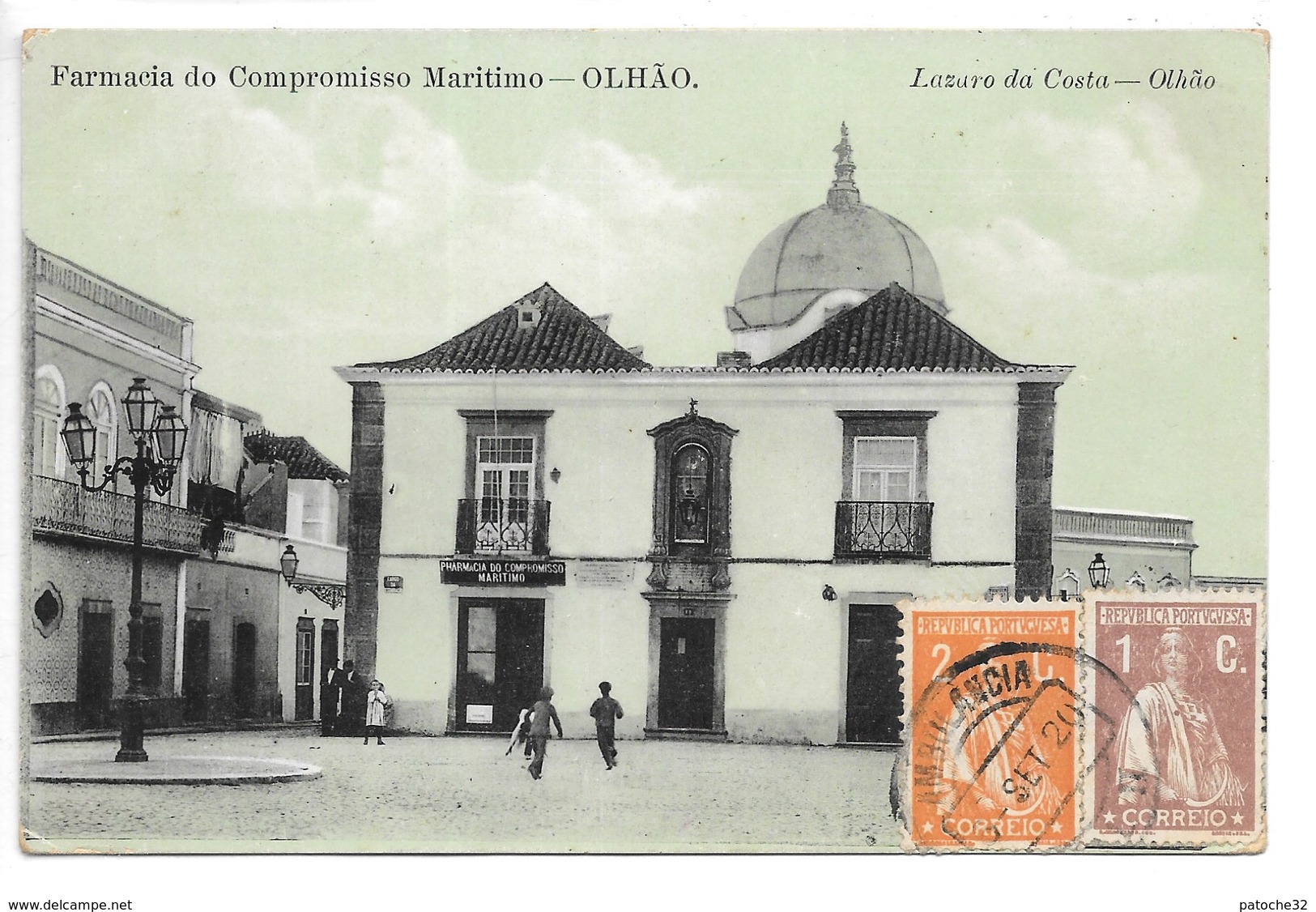 Cpa...Portugal...OLHAO...Farmacia Do Compromisso Maritimo.....Lazaro Da Costa.....animée..1920... - Beja