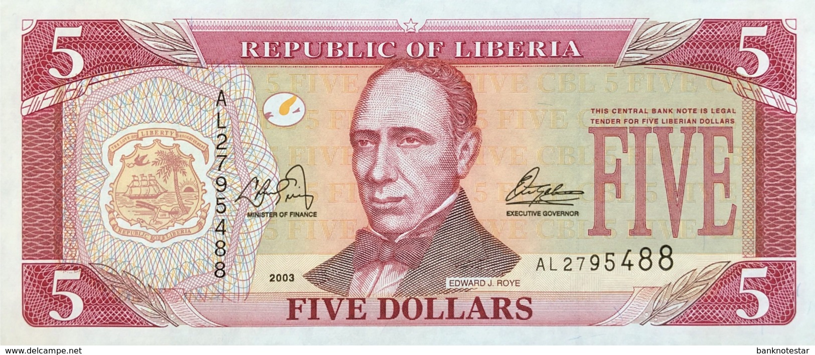 Liberia 5 Dollars, P-26a (2003) - UNC - Liberia