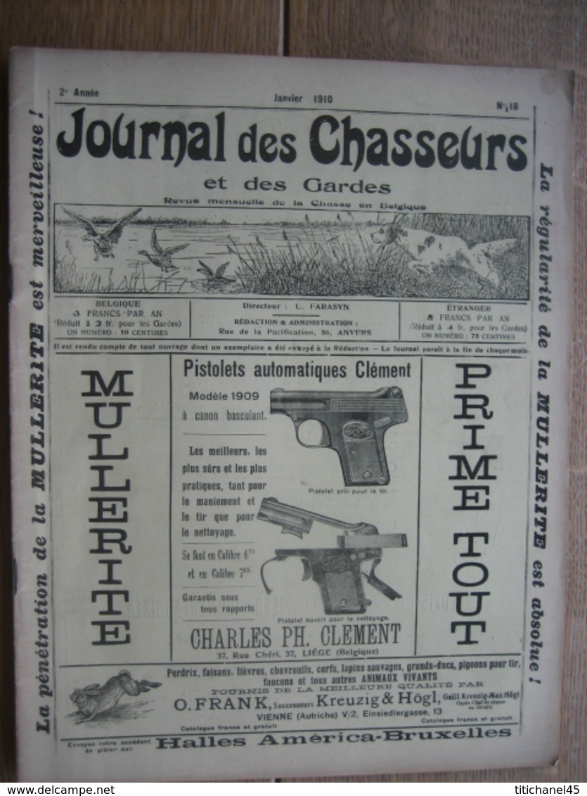 JOURNAL DES CHASSEURS ET DES GARDES 1910 N°18 -52 Pages Richement Illustrées : Armes - Cartouches ... - Autres & Non Classés