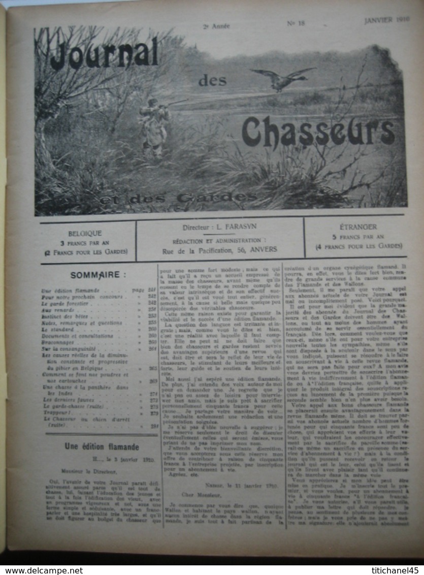 JOURNAL DES CHASSEURS ET DES GARDES 1910 N°18 -52 Pages Richement Illustrées : Armes - Cartouches ... - Andere & Zonder Classificatie