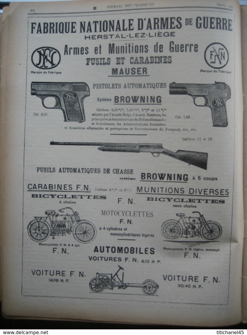 JOURNAL DES CHASSEURS ET DES GARDES 1910 N°18 -52 Pages Richement Illustrées : Armes - Cartouches ... - Autres & Non Classés