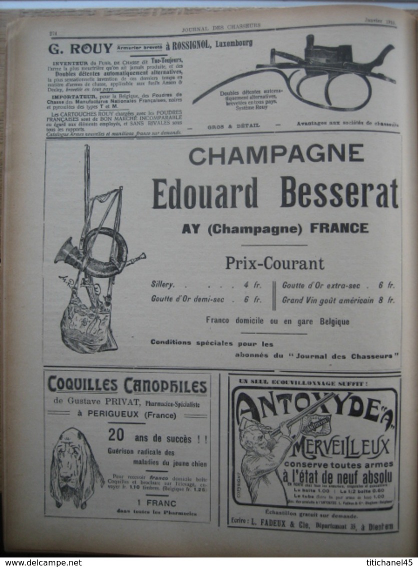 JOURNAL DES CHASSEURS ET DES GARDES 1910 n°18 -52 pages richement illustrées : armes - cartouches ...