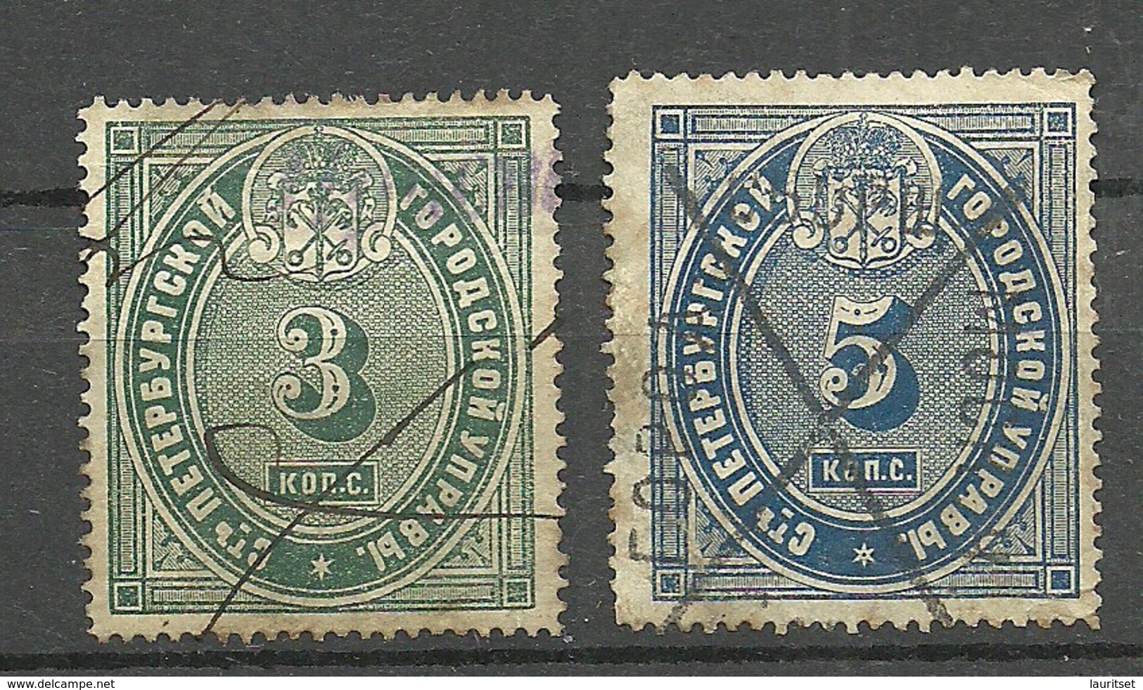 RUSSLAND RUSSIA St. Petersburg Local Fiscal Tax Steuermarken 3 & 5 Kop. O - Steuermarken