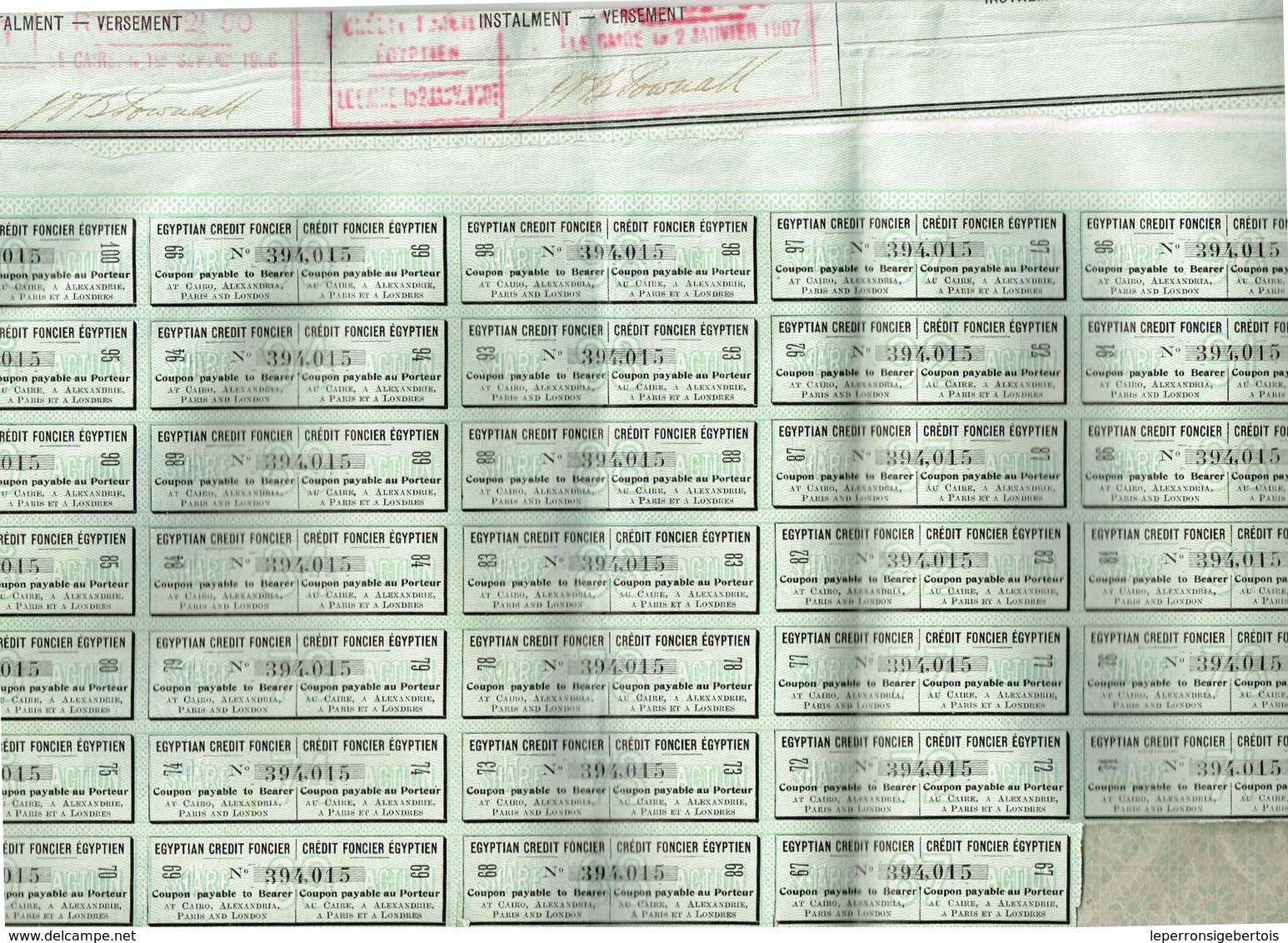 Titre Ancien - Crédit Foncier Egyptien - Egyptian Credit Foncier - Société Anonyme - Titre De 1905 - - Banque & Assurance