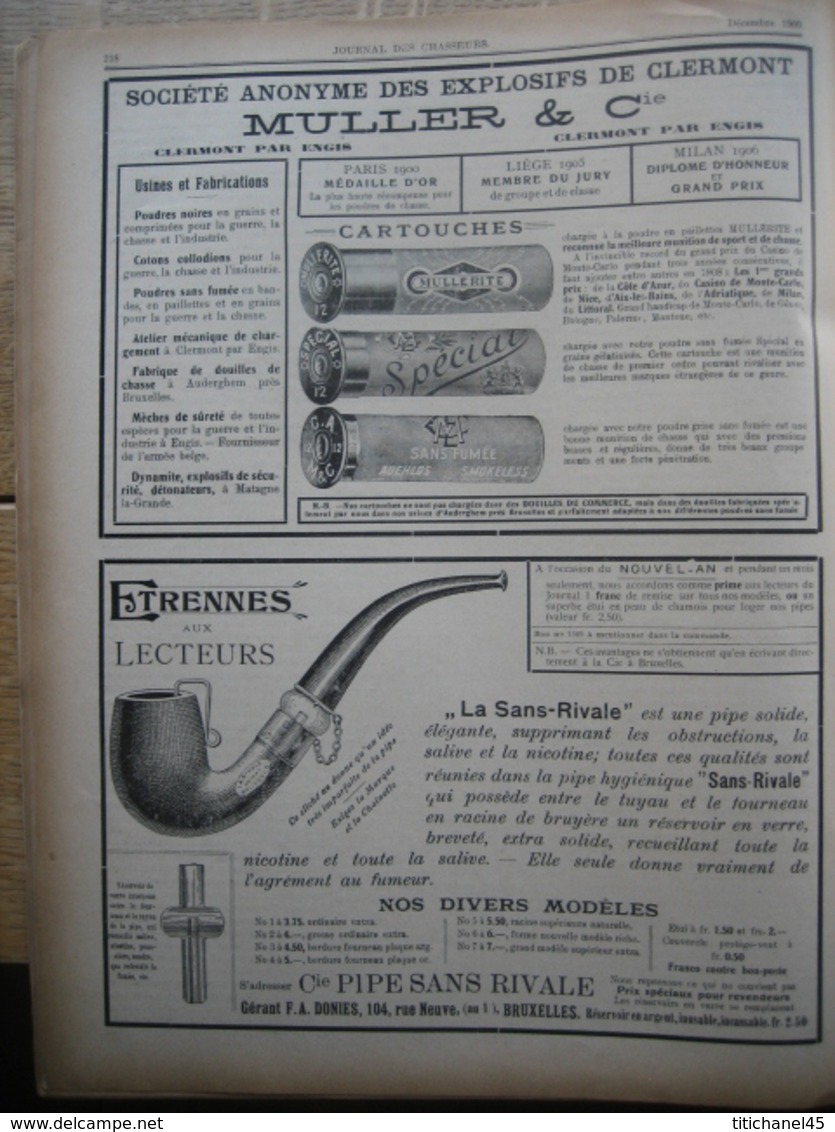 JOURNAL DES CHASSEURS ET DES GARDES 1909 n°17 -52 pages richement illustrées : armes - cartouches ...