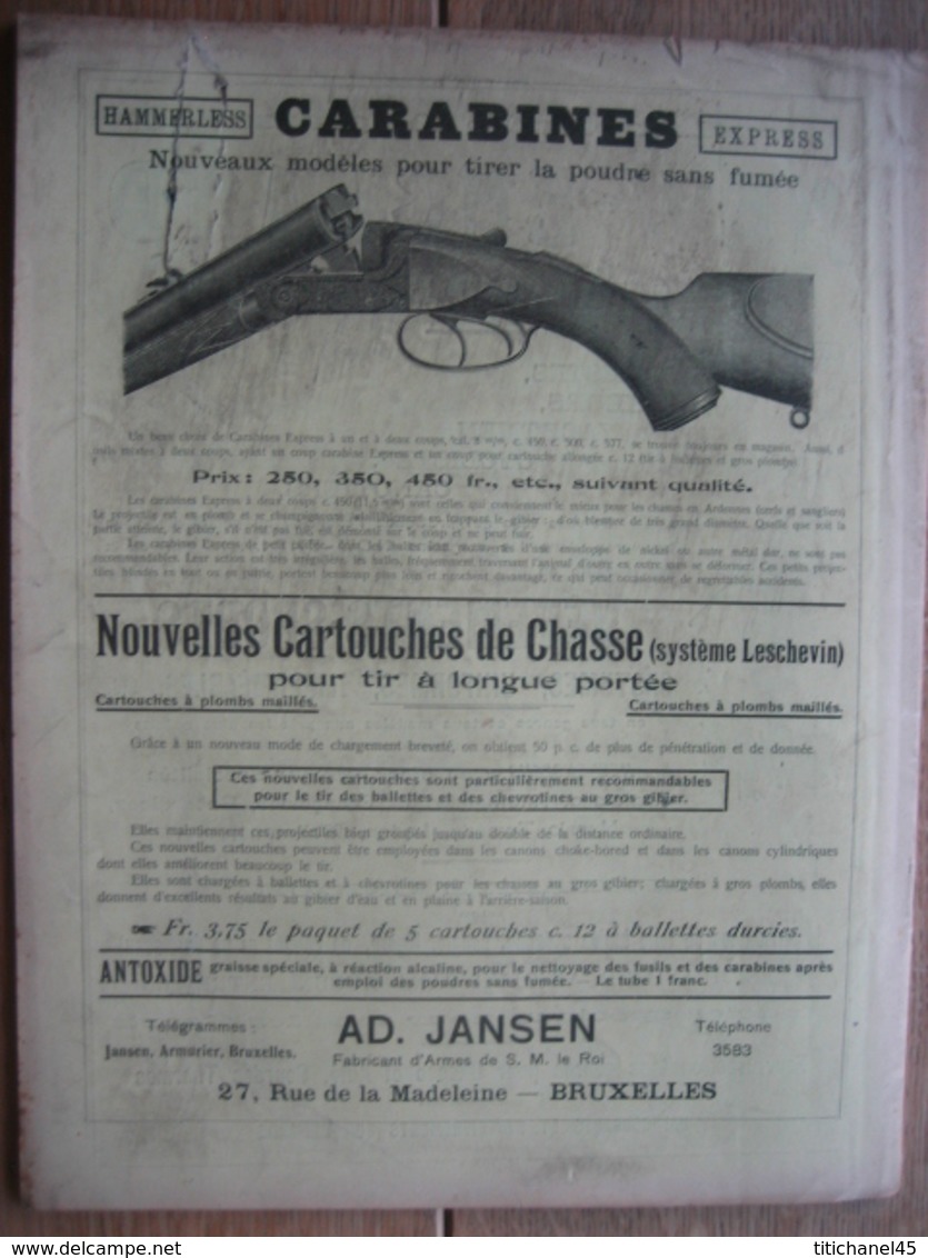 JOURNAL DES CHASSEURS ET DES GARDES 1909 n°17 -52 pages richement illustrées : armes - cartouches ...