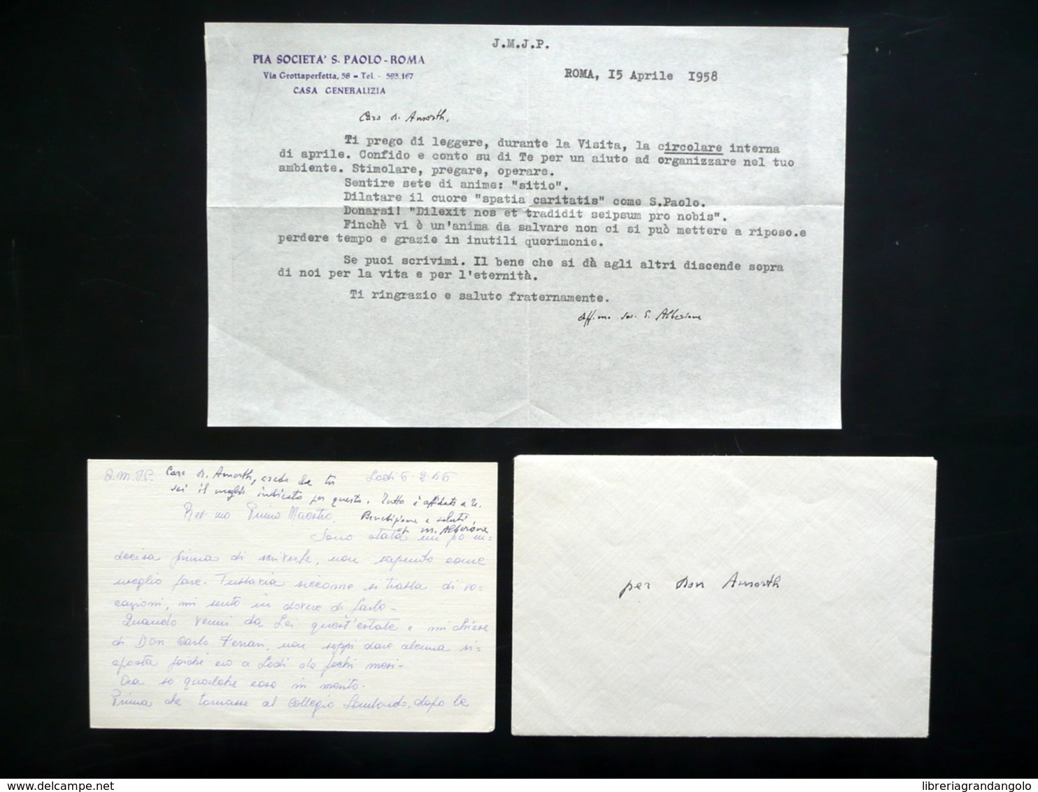 Autografo Beato Giacomo Alberione Lettere Note Amorth 1956-58 Edizioni Paoline - Altri & Non Classificati