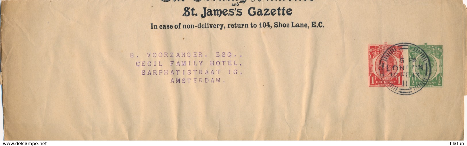 UK - 1913 - 3x Different Private Newspaper Wrapper The Evening Standard Sent To Amsterdam / Nederland - Luftpost & Aerogramme