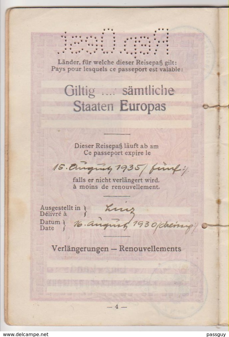 Passport AUSTRIA 1930 Passeport AUTRICHE - Reisepaß – Revenues/Fiscaux - Historische Documenten
