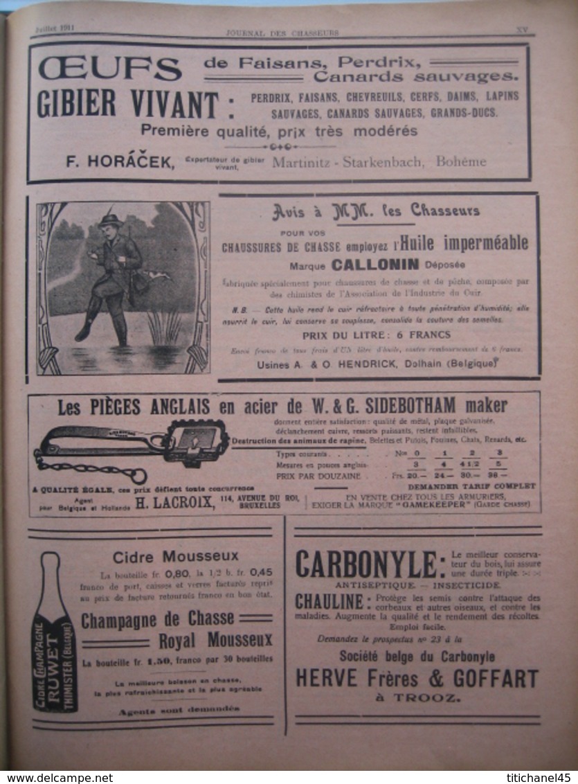 JOURNAL DES CHASSEURS ET DES GARDES 1911 n°36 -56 pages richement illustrées : armes - cartouches ...