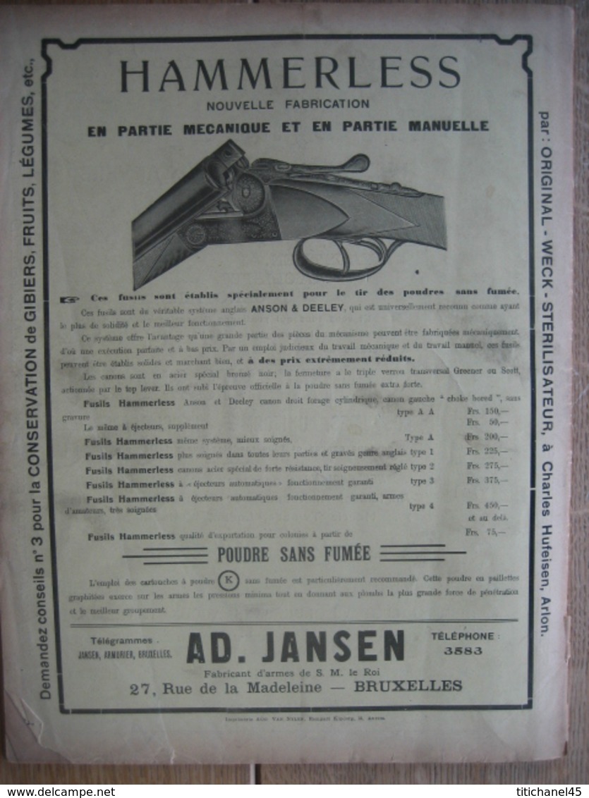 JOURNAL DES CHASSEURS ET DES GARDES 1911 n°36 -56 pages richement illustrées : armes - cartouches ...