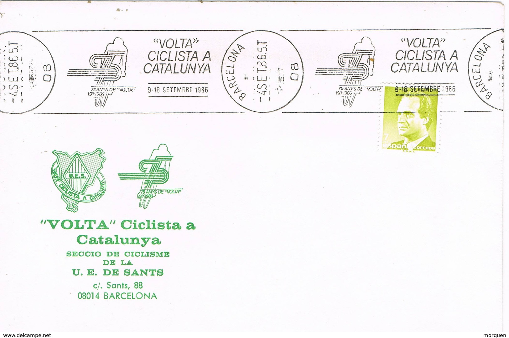 35152. Carta BARCELONA 1986. Rodillo Volta Ciclista Catalunya 75 Aniversario - Cartas & Documentos