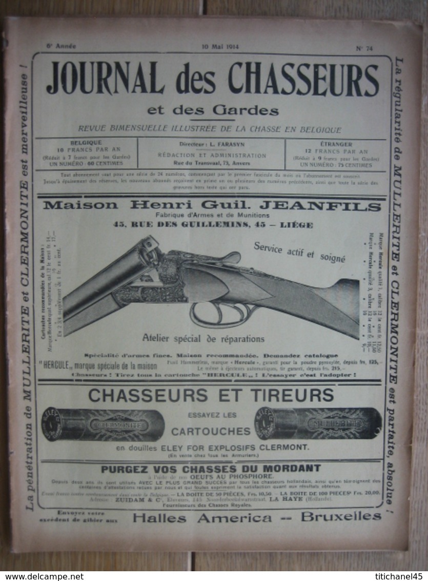 JOURNAL DES CHASSEURS ET DES GARDES 1914 N°74 -32 Pages Richement Illustrées : Armes - Cartouches ... - Andere & Zonder Classificatie