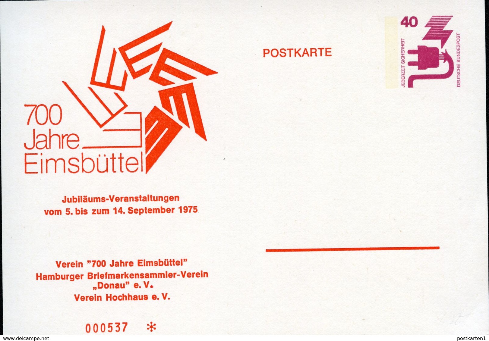 Bund PP70 D2/001 700 J. ELMSBÜTTEL 1975  NGK 6,00 € - Cartoline Private - Nuovi