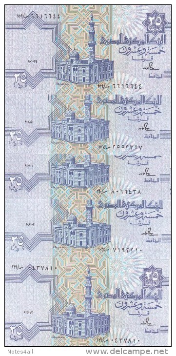 EGYPT 25 PT. PIASTRES 1989 1990 1991 1992 1993 P-57 SIG/18 LOT X5 UNC DATES */* - Egipto