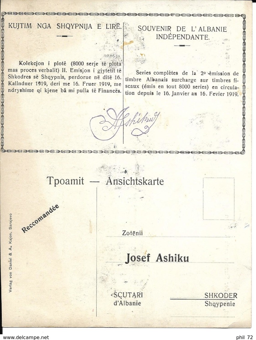 ALBANIE 1919 Yvert N° 67 à 72 Sur Carte-souvenir De L'Albanie Indépendante (édition Limitée) - Albanië