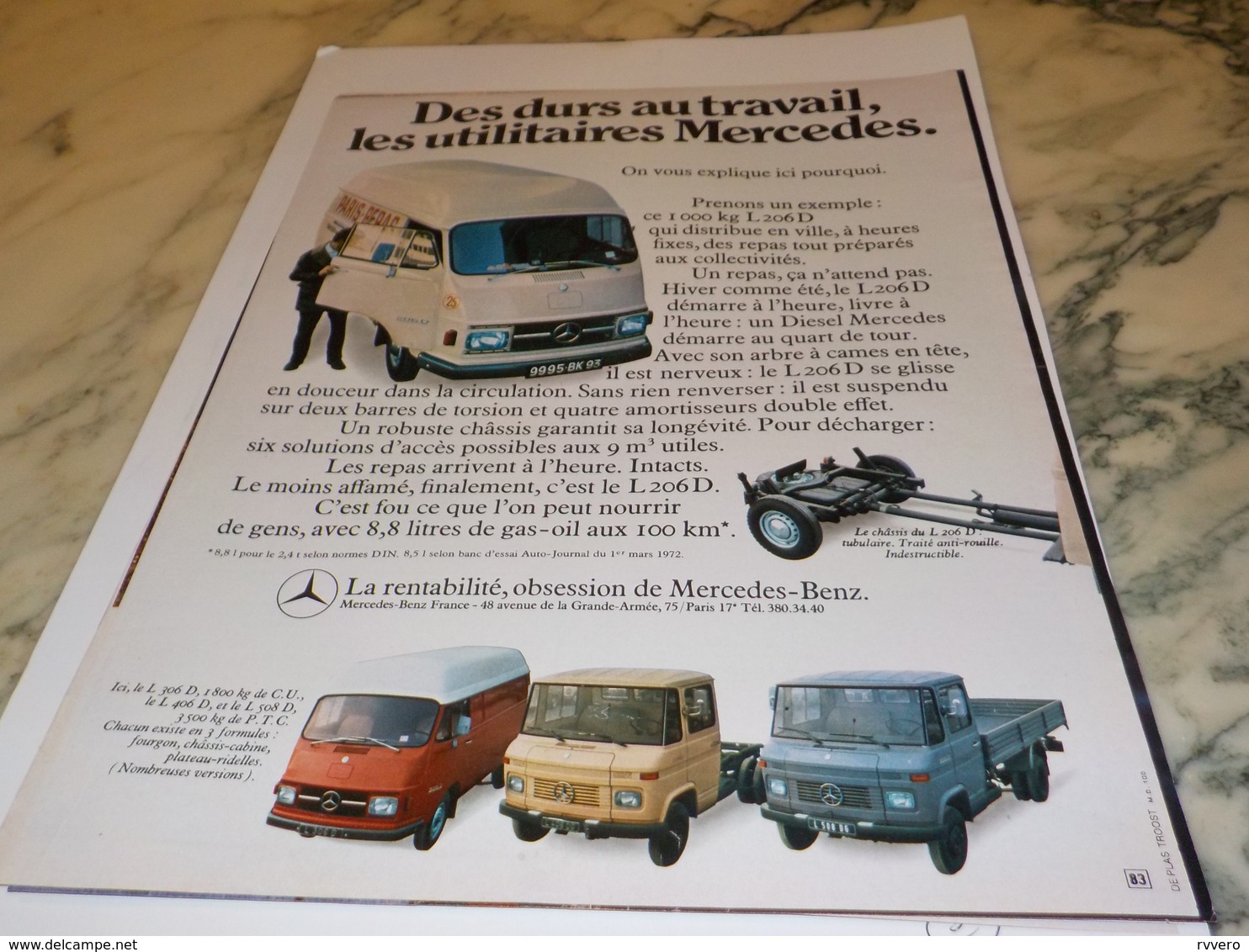 ANCIENNE PUBLICITE UTILITAIRE  MERCEDES BENZ  1972 - Camions