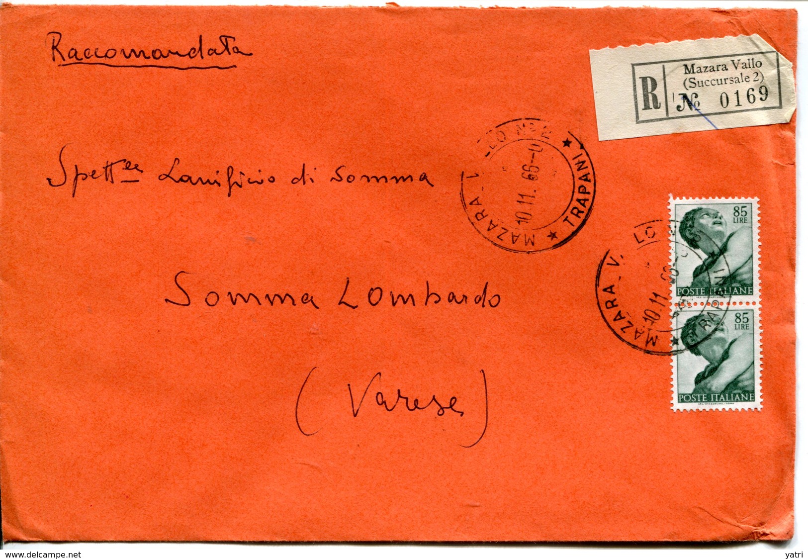 Italia (1966) - Raccomandata Da Mazara Del Vallo (TP) - 1961-70: Poststempel