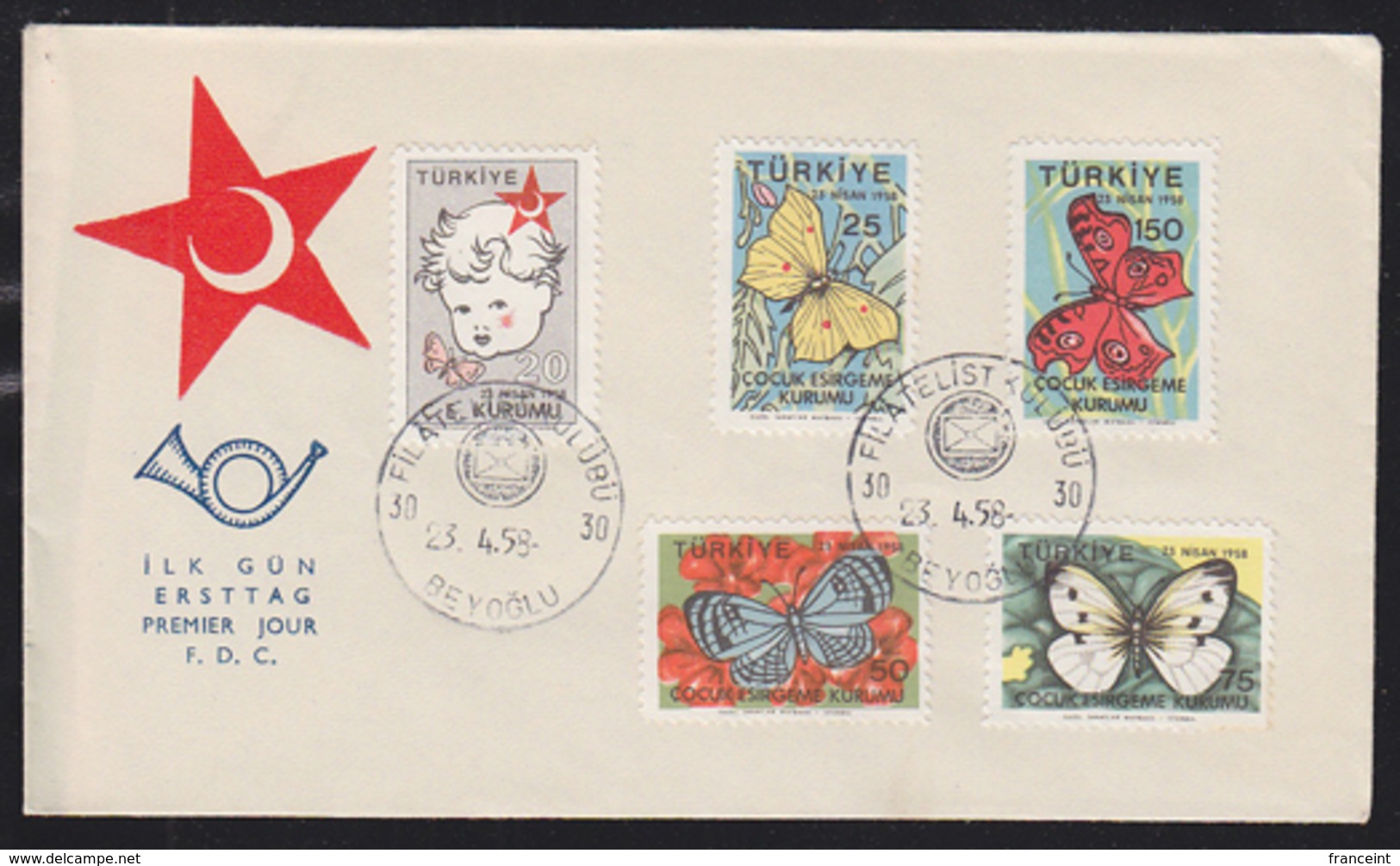 TURKEY (1958) Butterflies. Unaddressed FDC With Cachet. Scott Nos RA224-8. - Papillons