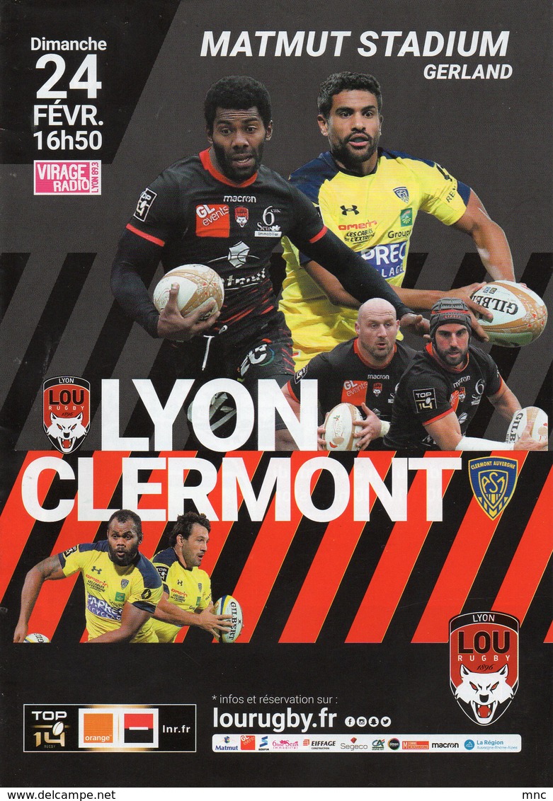 Programme Du Match De Top 14  LYON / CLERMONT Du 24 Fevrier 2019 - Rugby