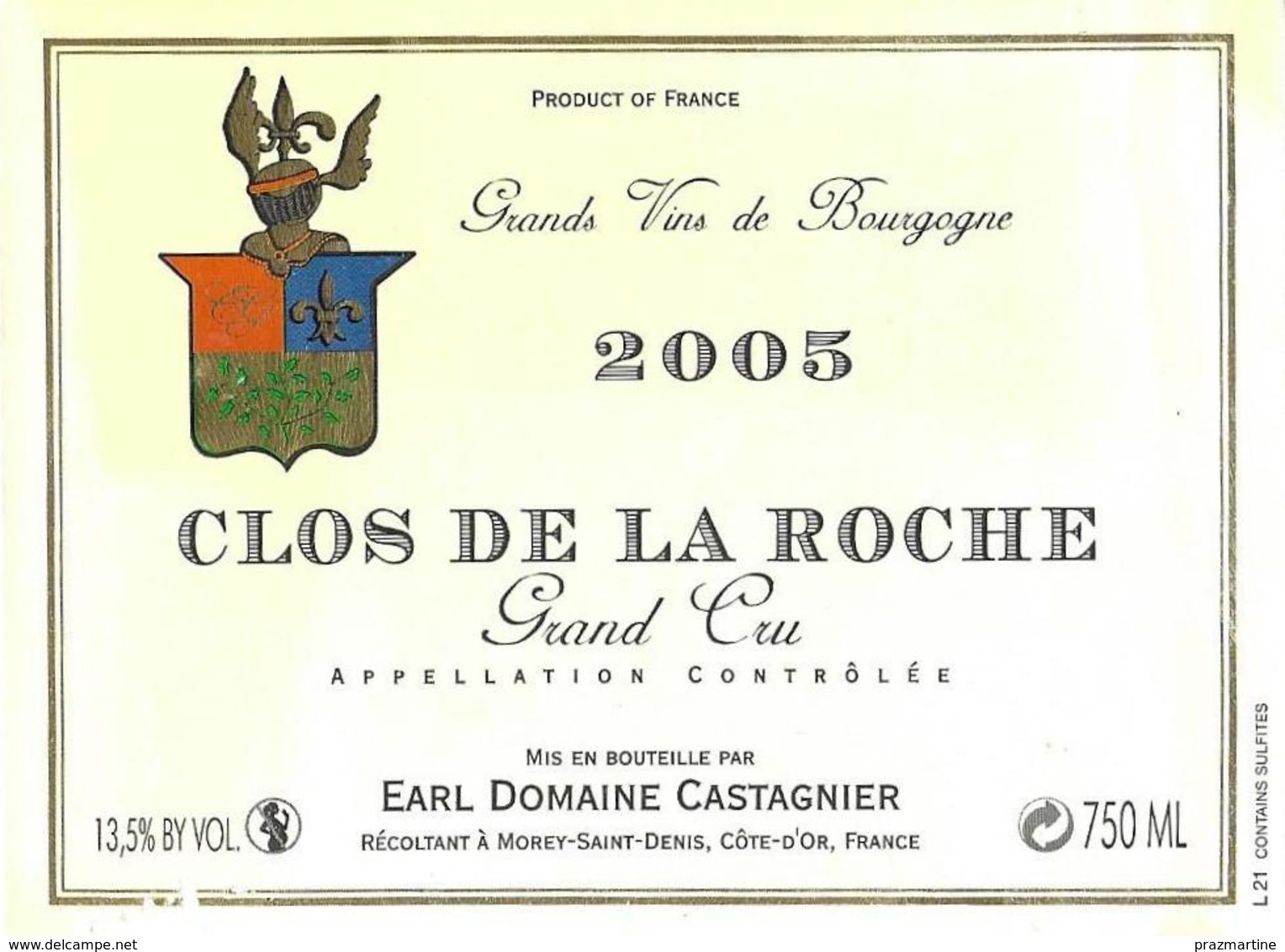 Etiquette Clos De La Roche 2005 Domaine Castagnier - Bourgogne