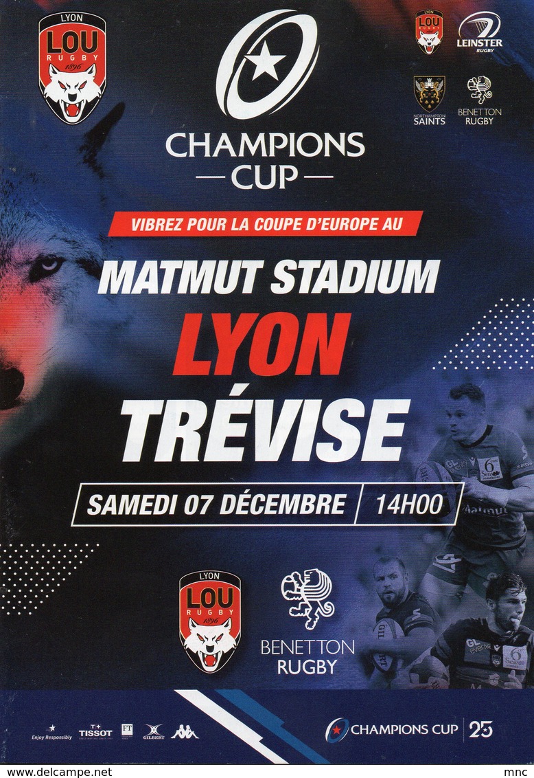 Programme Du Match De Champions Cup  LYON / TREVISE Du 7 Décembre 2019 - Rugby