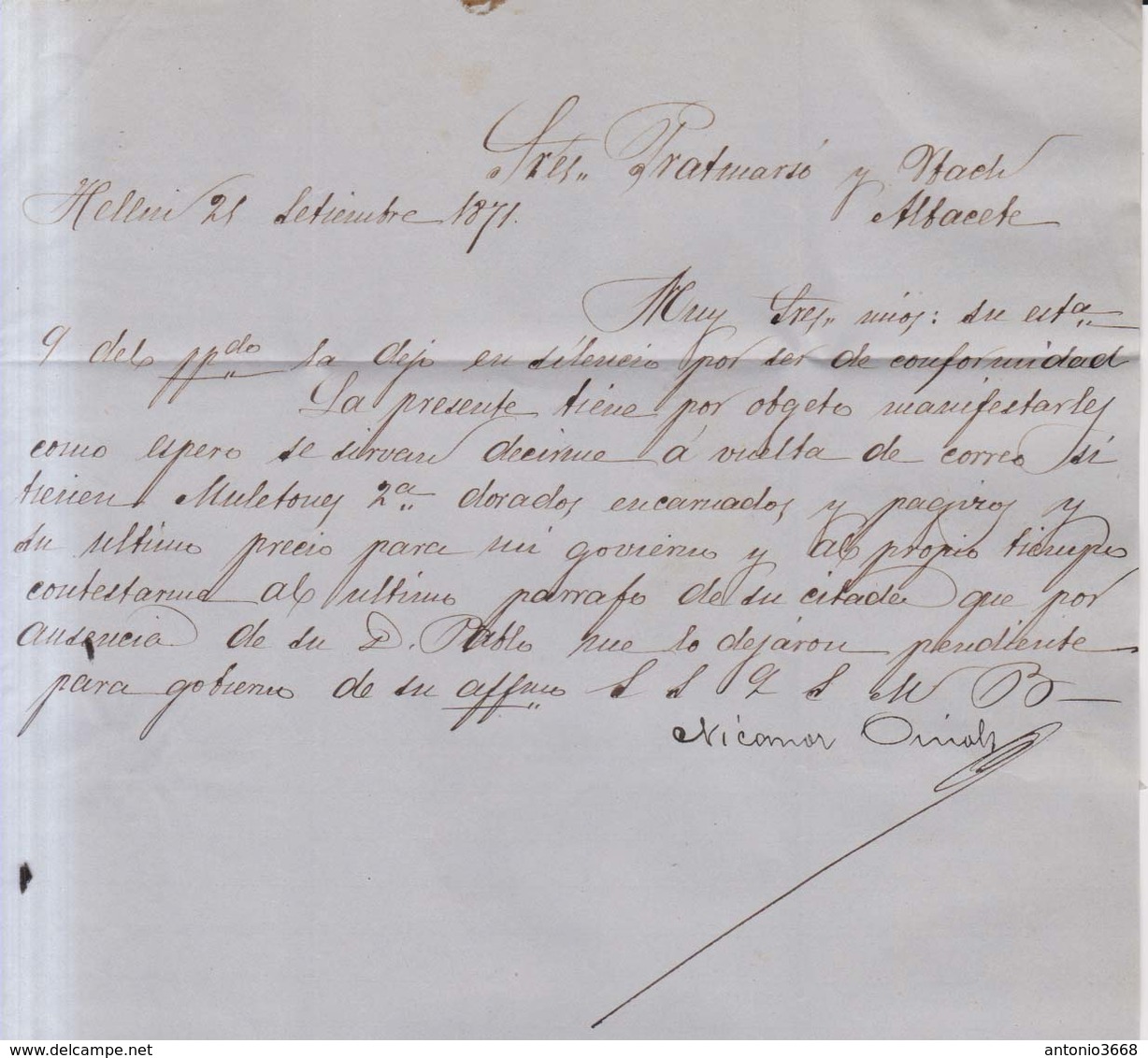 Año 1870 Edifil 107 50m Sellos Efigie Carta    Matasellos Rombo Hellin Albacete - Covers & Documents