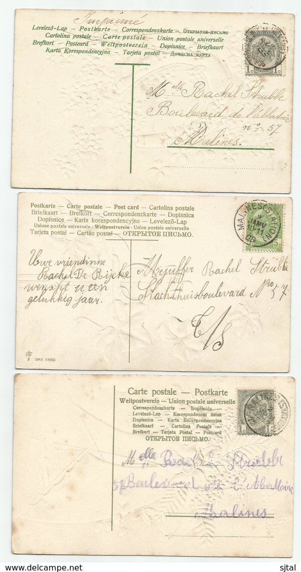 3 Kaarten Bonne Fête - Amitié - Reliëf Embossed Gaufrées - 1905-1907 - Autres & Non Classés