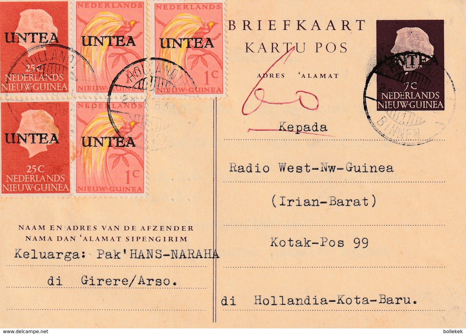 Briefkaart UNTEA 7 Ct Naar Radio West Nw-Guinea - Nouvelle Guinée Néerlandaise