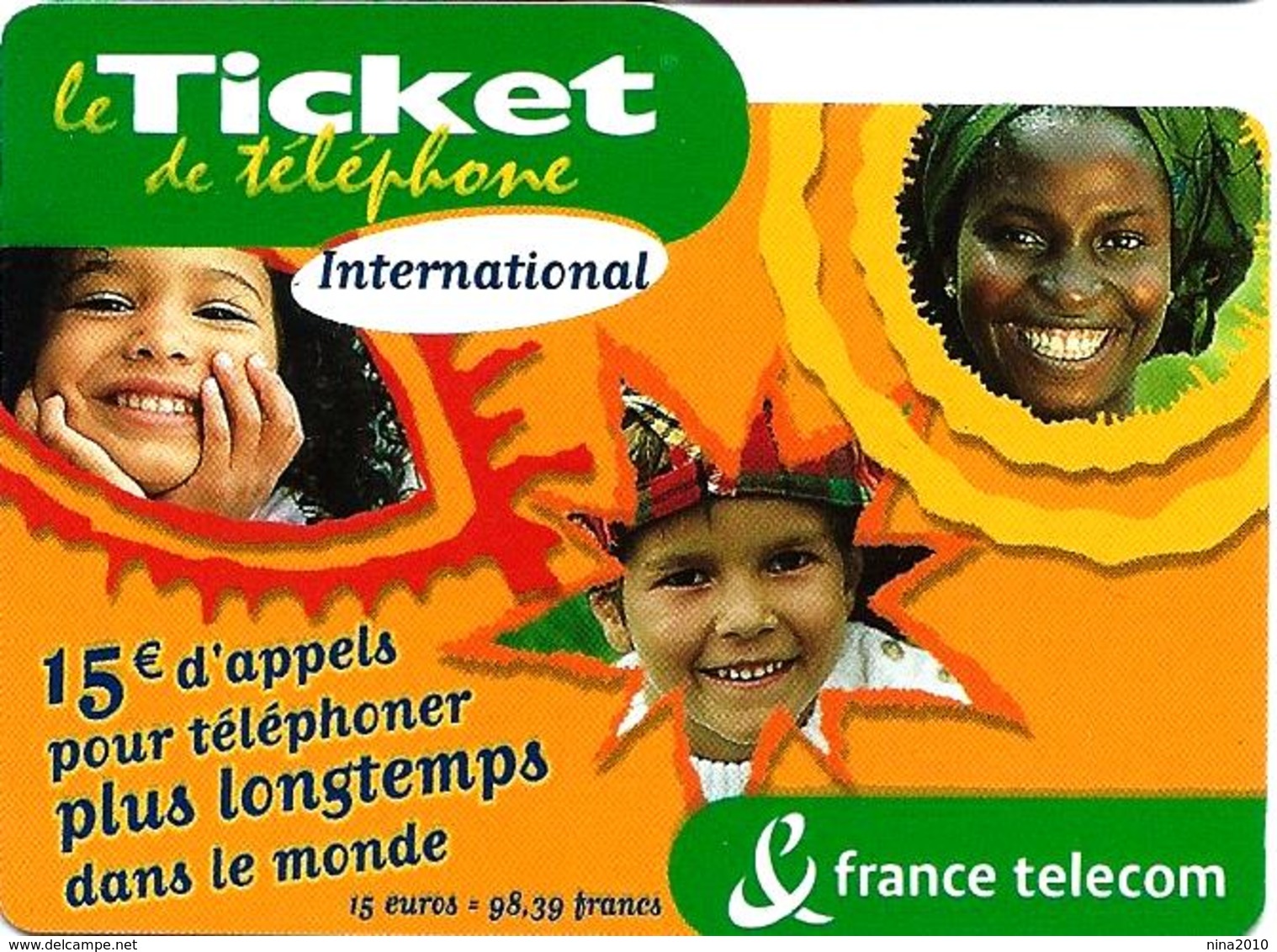 Ticket De Téléphone  - International - 15 € - Factice Verso Xx/xx/xxxx - Billetes FT