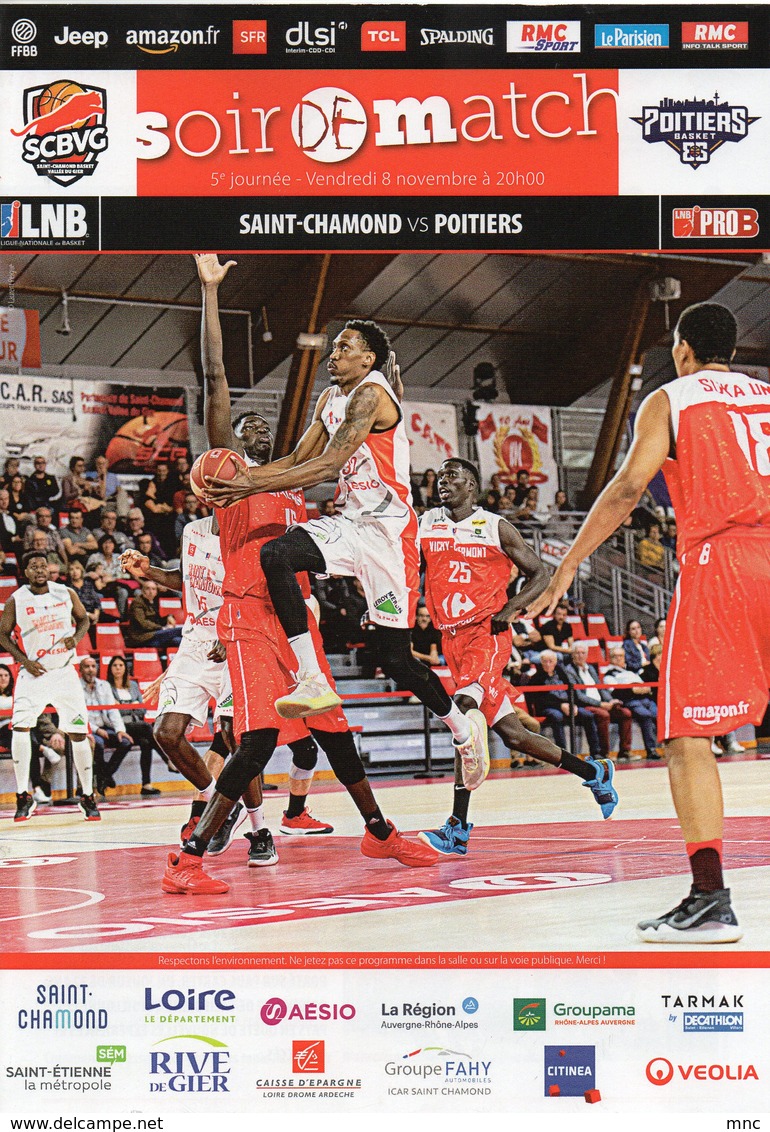 Programme Du Match De PRO B  St Chamond / Poitiers Du 8 Novembre  2019 - Bekleidung, Souvenirs Und Sonstige