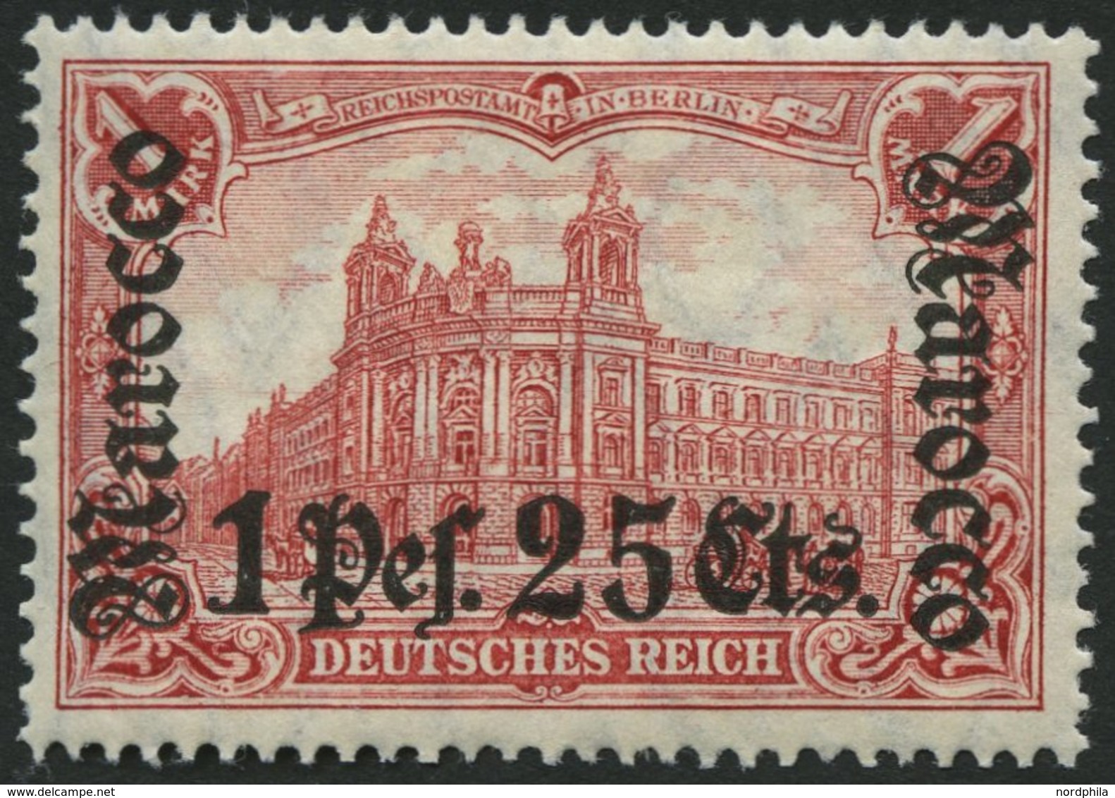 DP IN MAROKKO 43 *, 1906, 1 P. 25 C. Auf 1 M., Mit Wz., Falzrest, Pracht, Mi. 80.- - Deutsche Post In Marokko