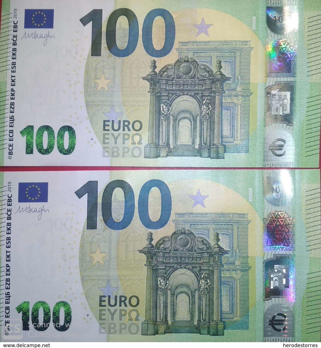 Paar Correlativ De 100 EURO FRANCE(EA) E005A1 First Position DRAGHI, Diseño 2019, Uncirculated - 100 Euro