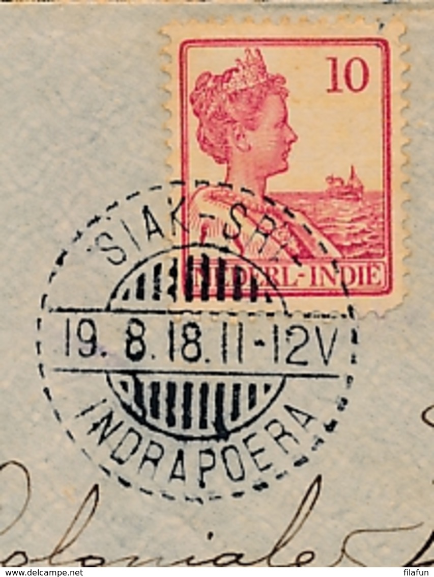 Nederlands Indië - 1918 - 10 Cent Wilhelmina Op Cover Van LB SIAK SRI INDRAPOERA Via Postagent Singapore Naar Batavia - Niederländisch-Indien