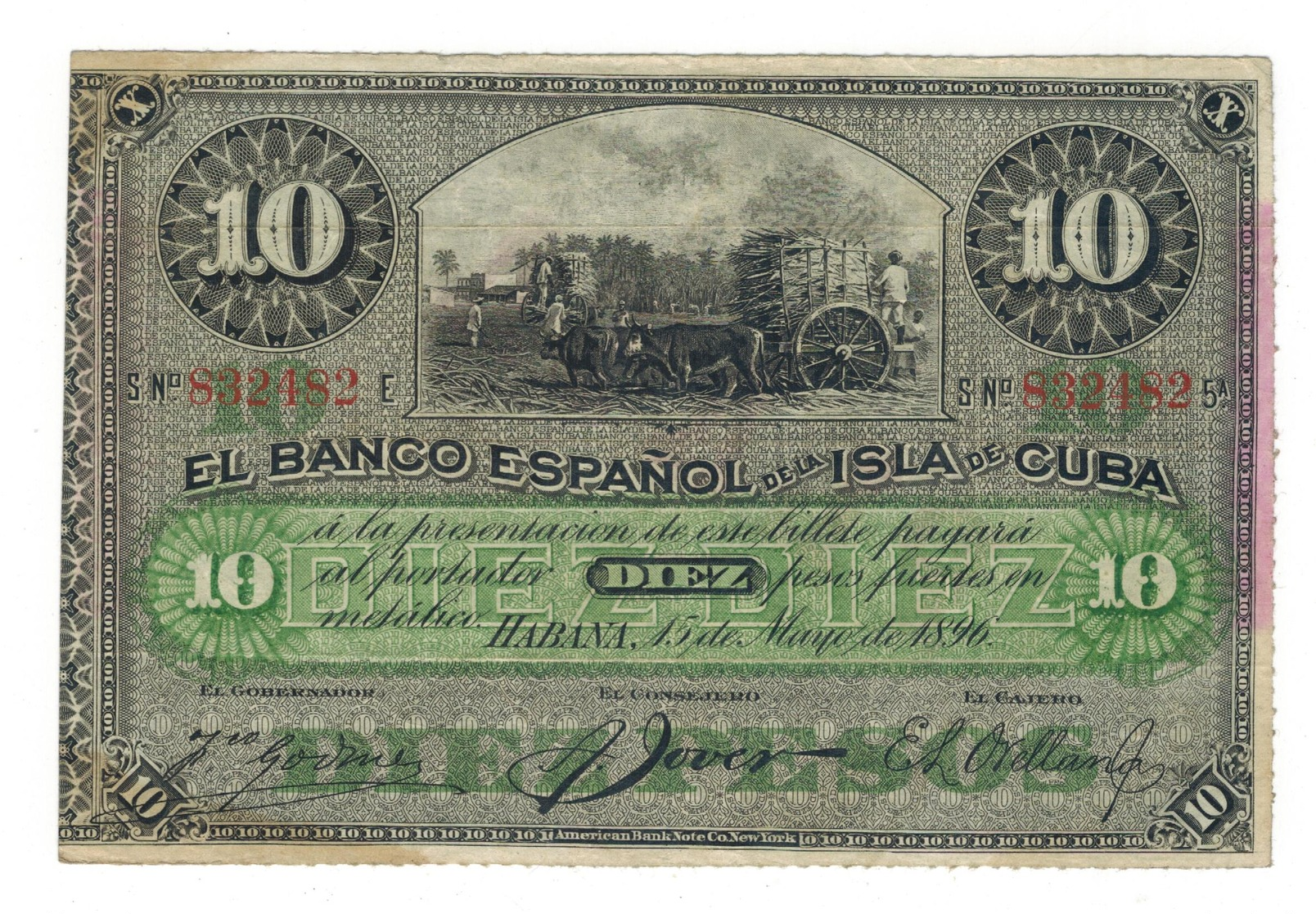 Cuba 10 Pesos 1896. PLATA. VF+. (6 Dig.) - Cuba