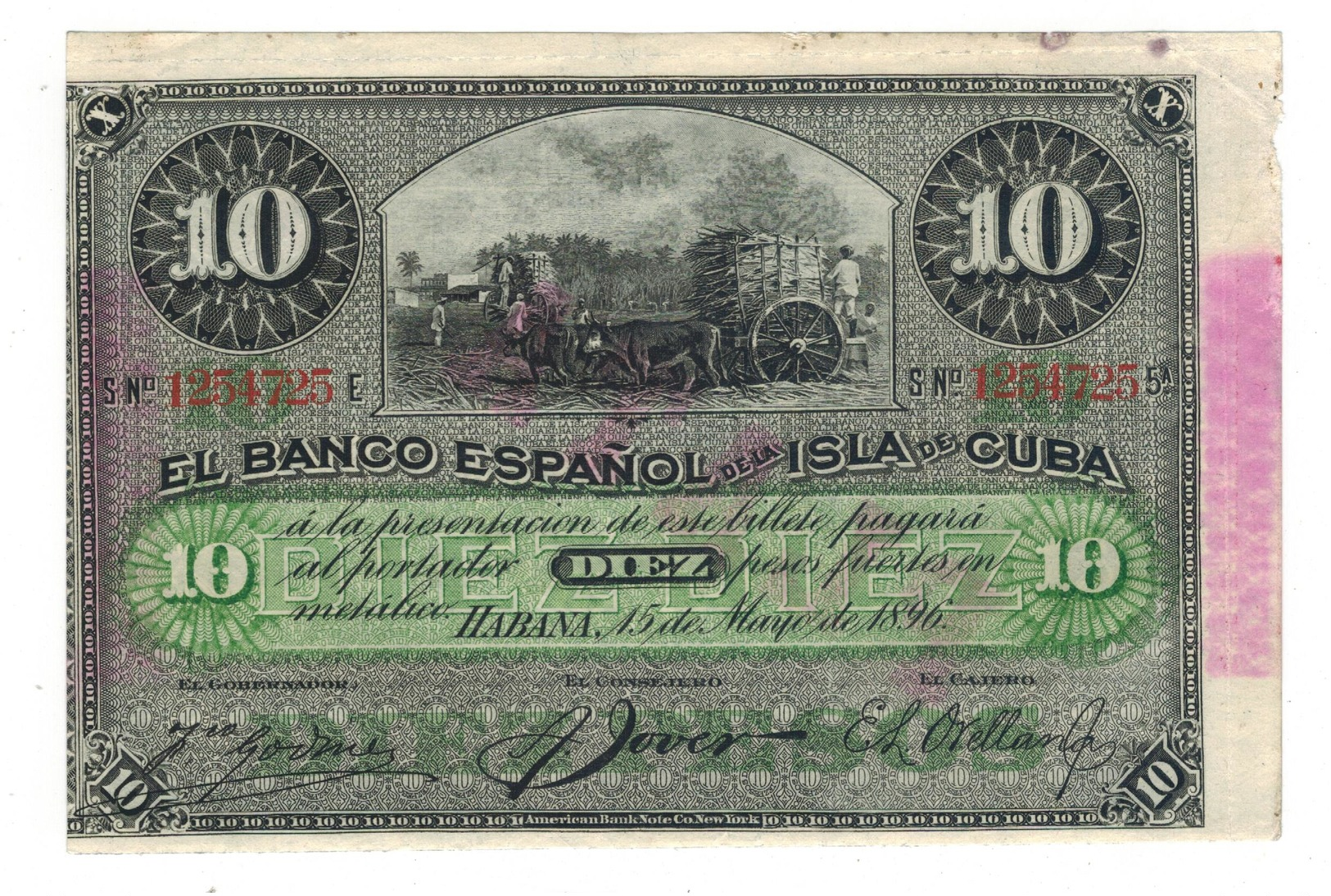 Cuba 10 Pesos 1896. PLATA. VF/XF. (7 Dig.) - Cuba