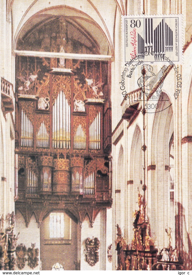 Germany Maximum Card 1987: Famous People; Religion Kirche; Dietrich Buxtehude; Organist And Composer Komponist Orgel - Sonstige & Ohne Zuordnung