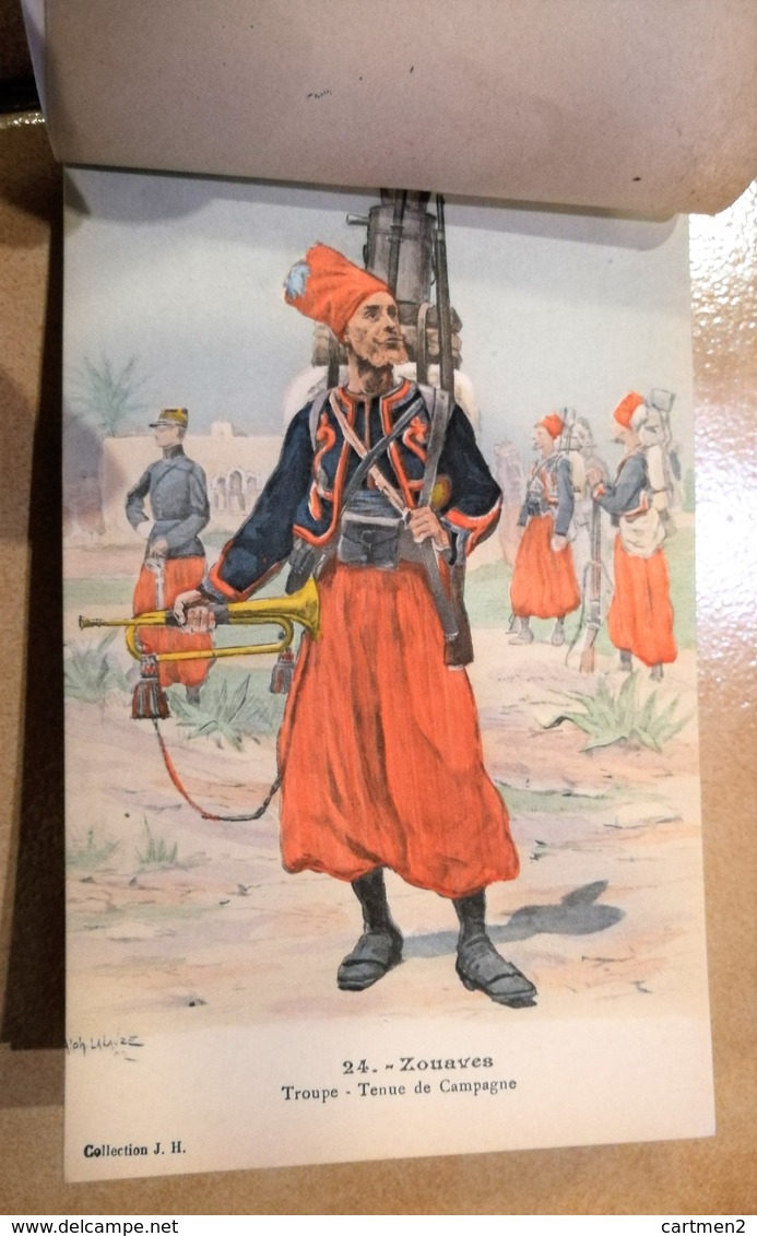 CARNET 10 CPA UNIFORME DE L'ARMEE LALAUZE TIRAILLEUR ZOUAVE ARTILLERIE COLONIALE CHASSEUR D'AFRIQUE SPAHIS MILITAIRE