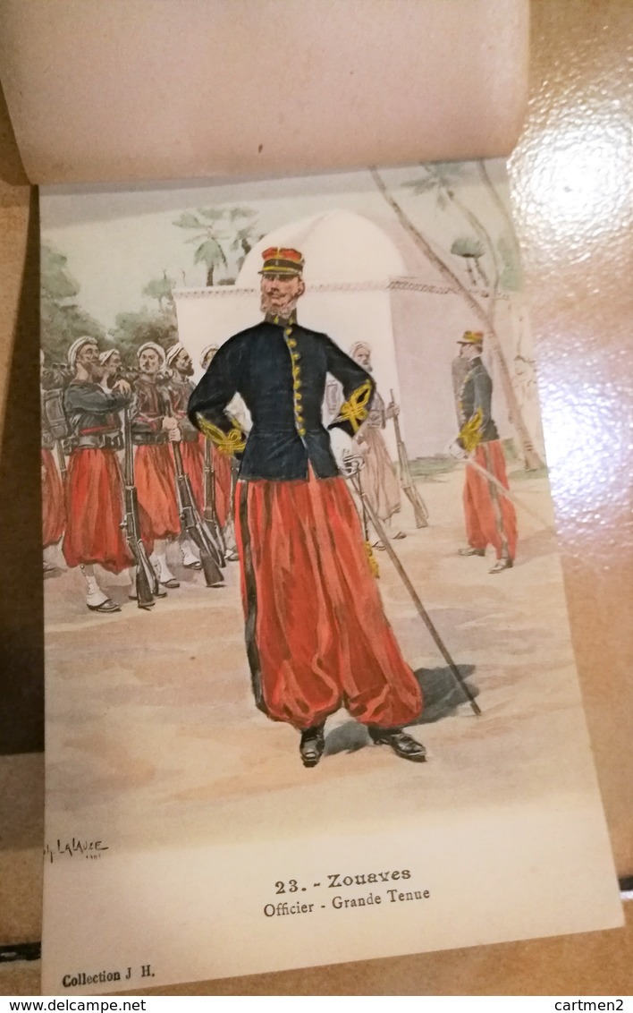 CARNET 10 CPA UNIFORME DE L'ARMEE LALAUZE TIRAILLEUR ZOUAVE ARTILLERIE COLONIALE CHASSEUR D'AFRIQUE SPAHIS MILITAIRE